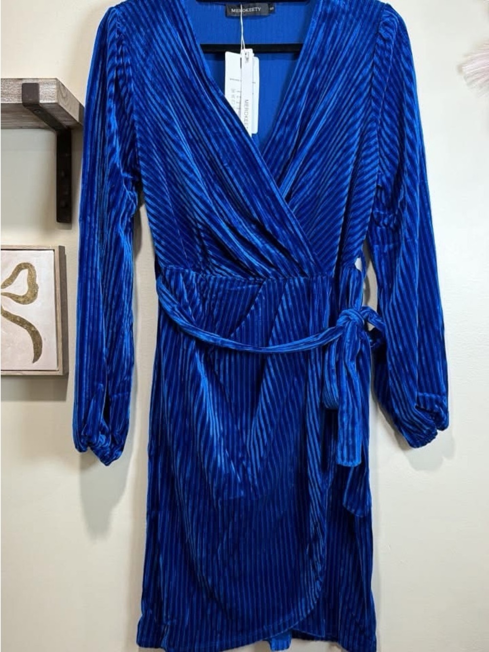 Velvet Wrap Midi Dress in Cobalt Blue